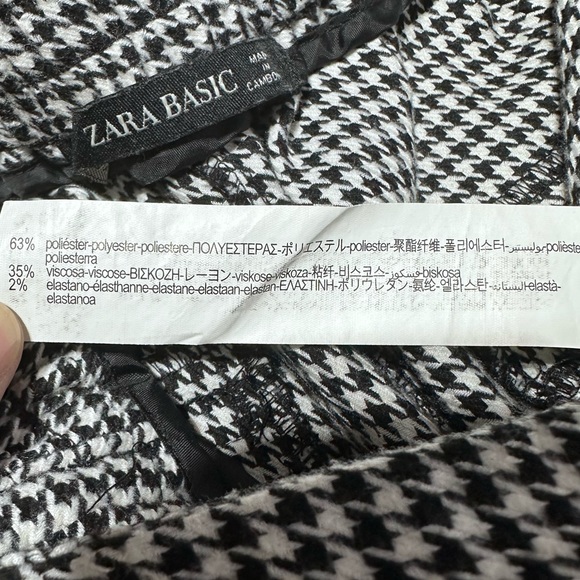 Zara Basic Black Houndstooth Pull On Straight Leg Pants Size XS - Picture 9 of 11